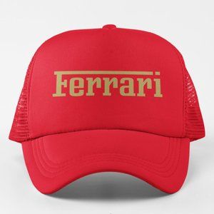 NEW Ferrari Wordmark Logo Foam Trucker Mesh Snapback Hat RED